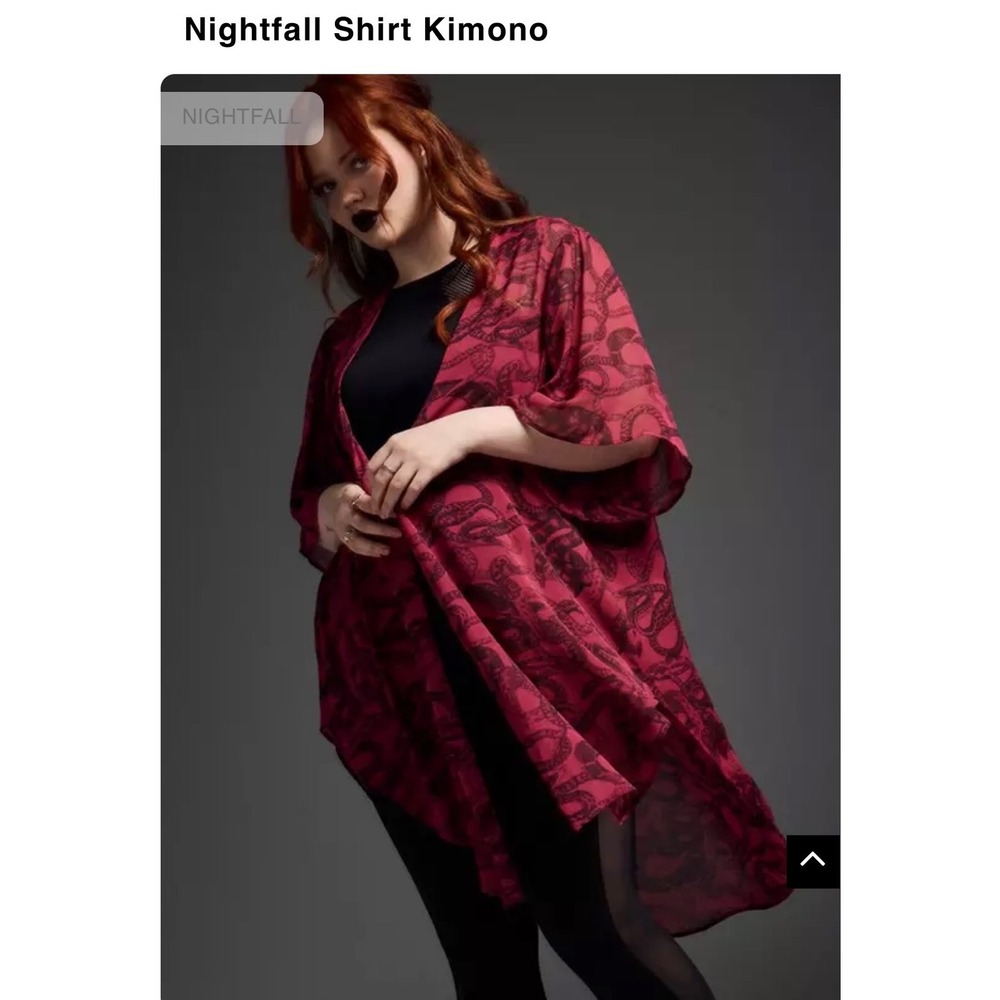 Torrid Nightfall Snake Print Kimono Red Black Sheer Chiffon Open Front Plus Size